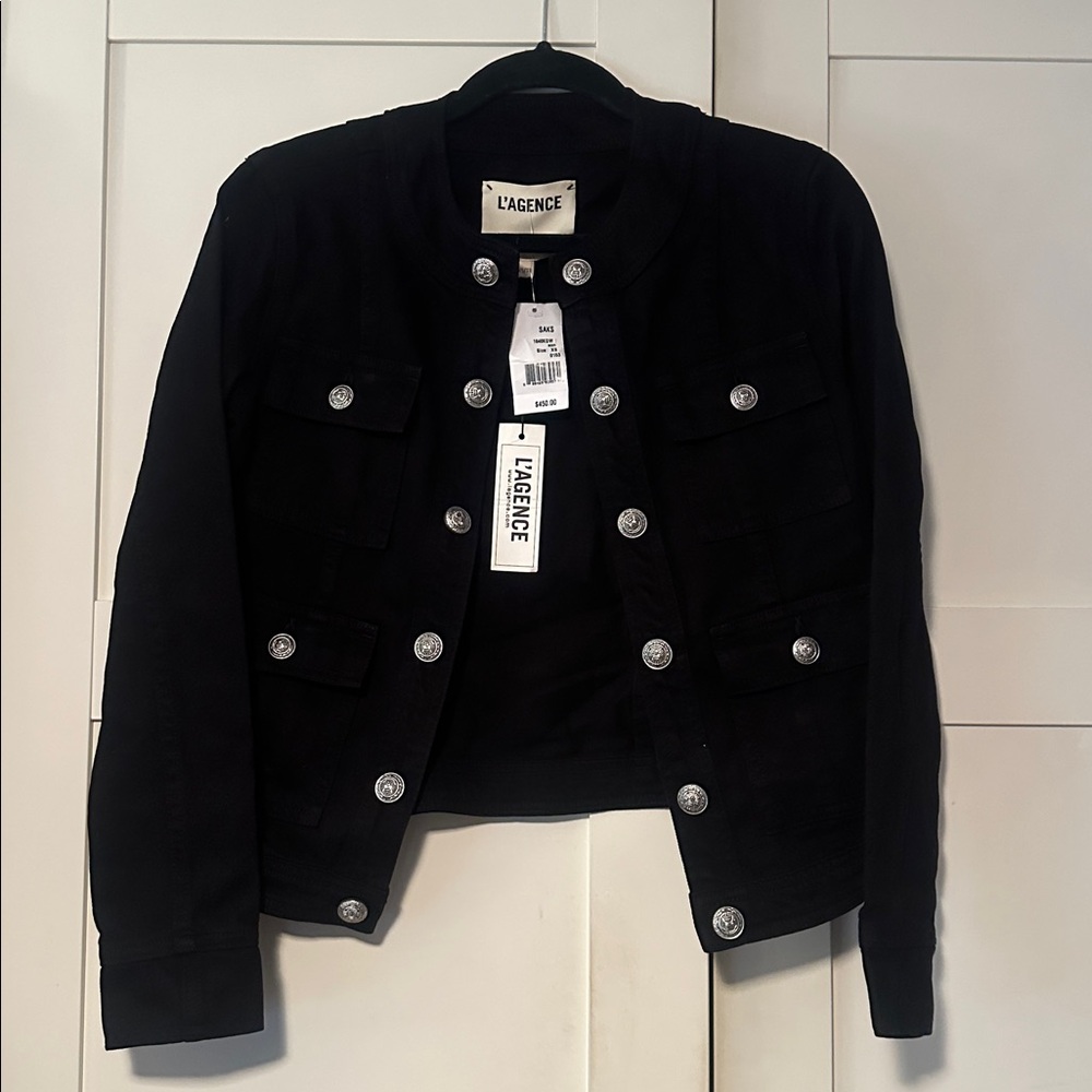 NWT L'AGENCE Long Sleeve Yari Collarless Denim Jacket SZ XS